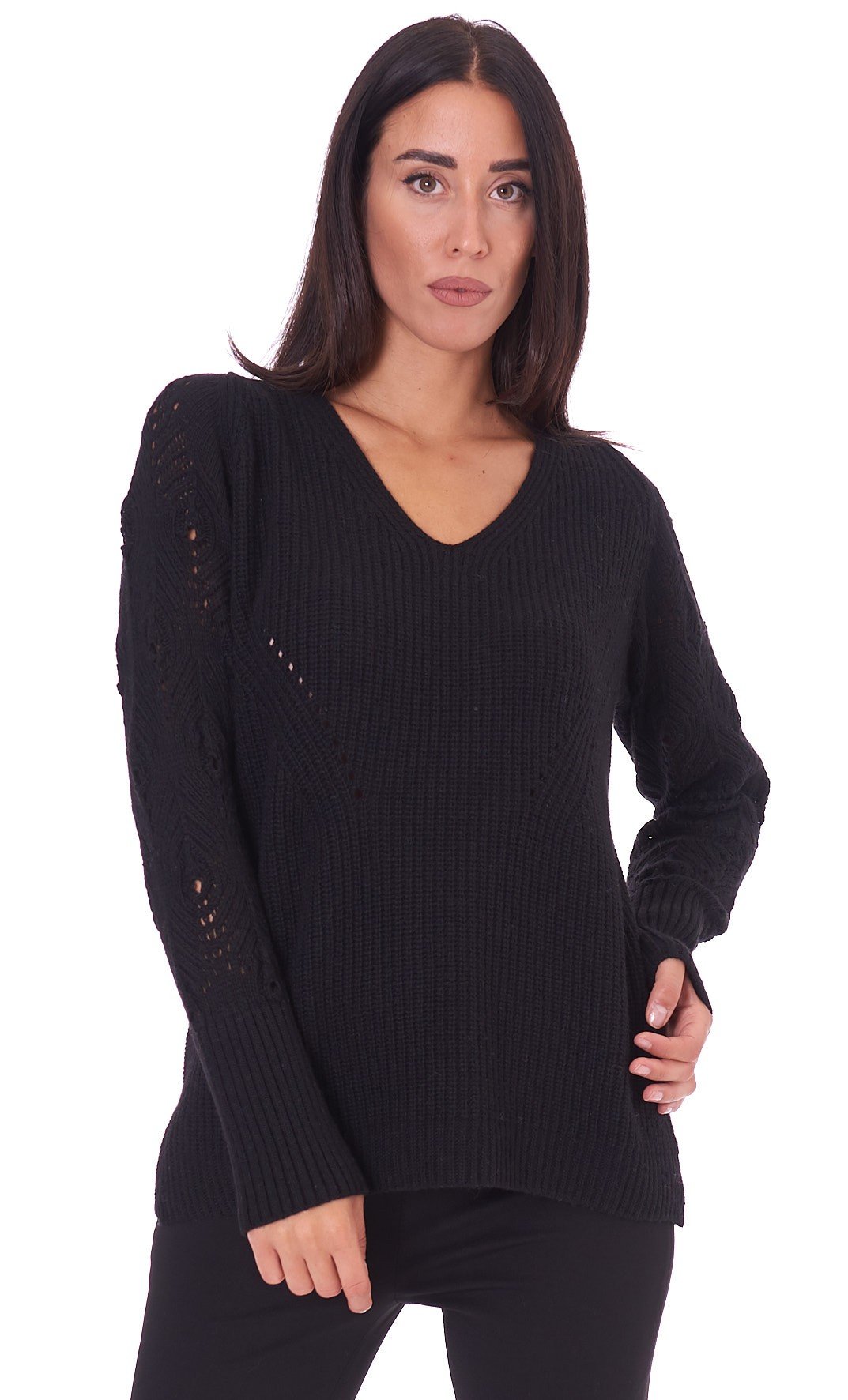 Women S Maria Bellentani Sweater With Perforated Sleeves