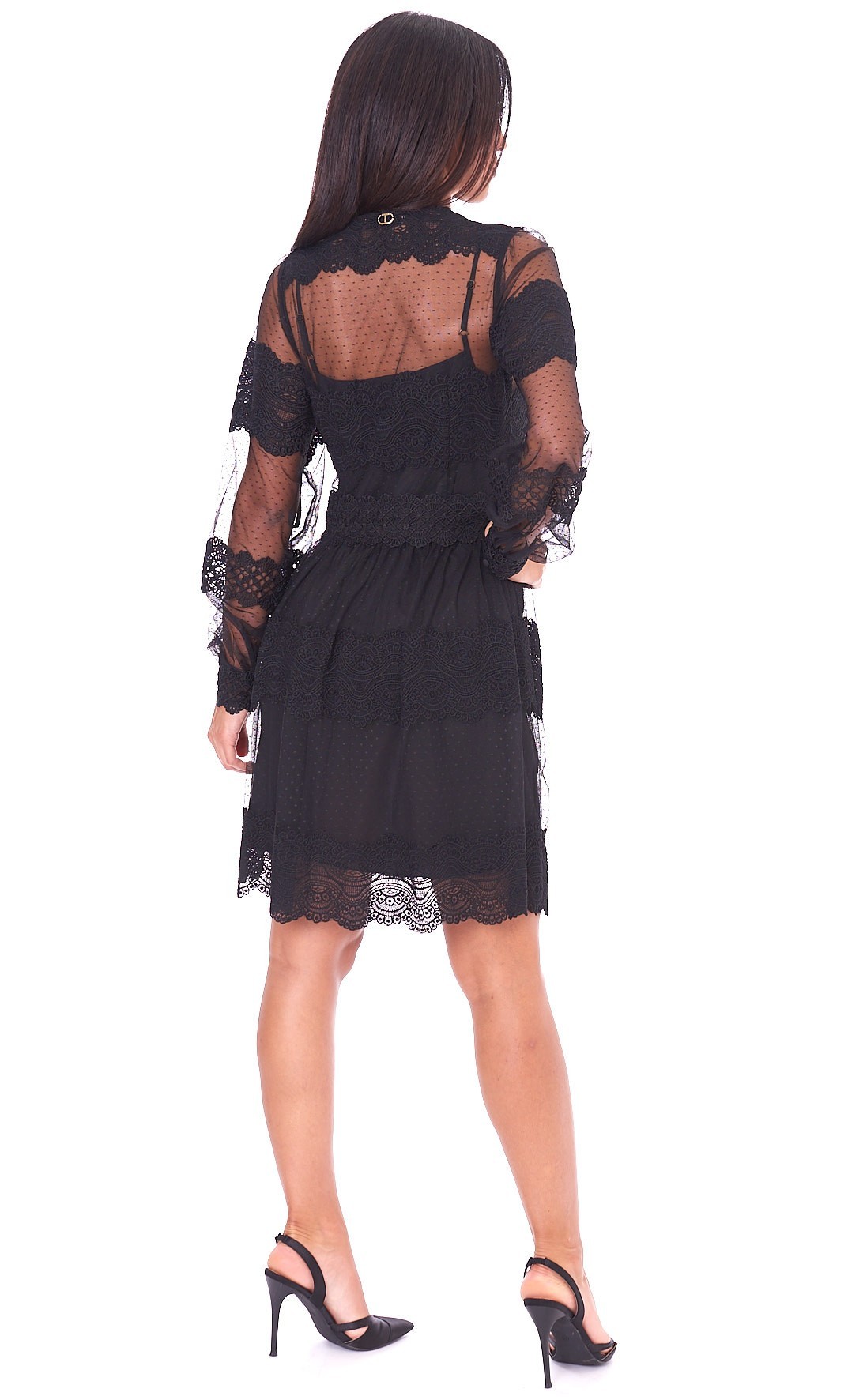 Abito Corto Twinset Donna In Pizzo Nero 222TP2252