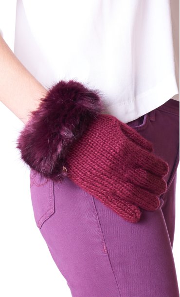 GLOVES WITH ECOFUR TRUSSARDI JEANS BORDEAUX