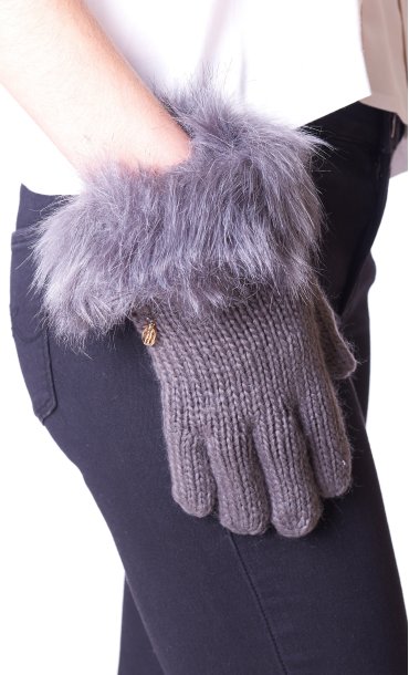 GLOVES WITH ECOFUR TRUSSARDI JEANS GREY