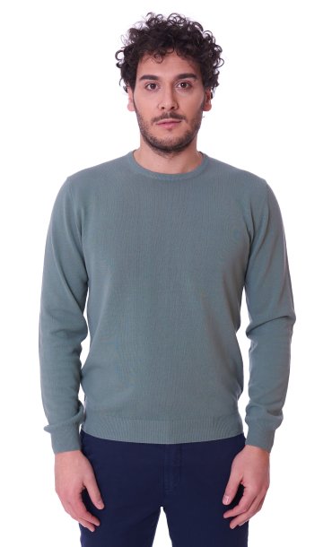 Men's roundneck sweater Heritage green in superfine cotton | 0140