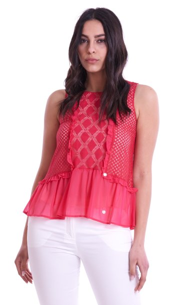 BLOUSE LUCKYLU WITH LACE CORAL