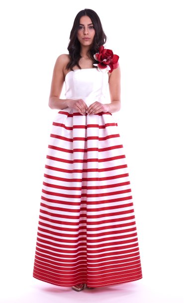 LONG DRESS MISCHALIS WHITE AND RED