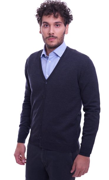 MERINO WOOL CARDIGAN HERITAGE GREY