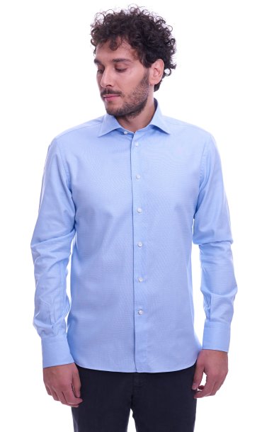 TEXTURED SHIRT BRANCACCIO SLIM FIT BLUE SKY WITH ITALIAN COLLAR