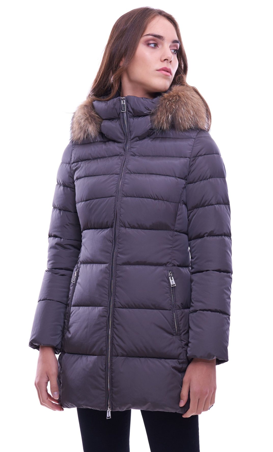 Women's down jacket ADD with hood and fur grey KAW104 - Buy Now