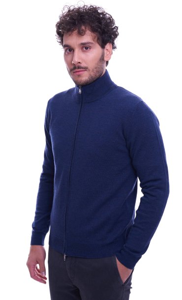 MERINO WOOL FULL ZIP SWEATER BROWN'S BLUE