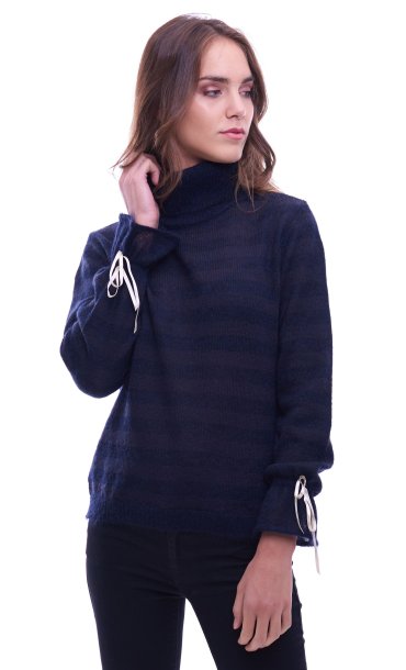 STRIPED SWEATER YPNO WITH HIGH NECK BLUE