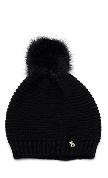 TRUSSARDI JEANS HAT WITH PON PON AND LOGO BLACK