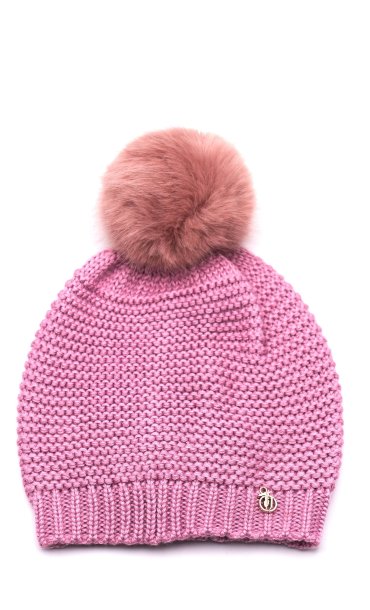 TRUSSARDI JEANS HAT WITH PON PON AND LOGO PINK