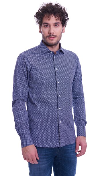 CAMICIA BRANCACCIO SLIM FIT A FANTASIA COLLO ITALIANO BLU