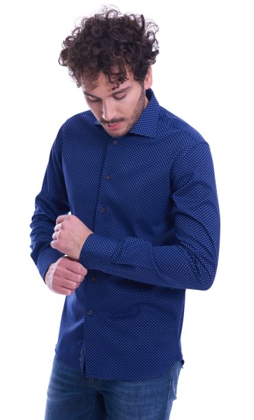 CAMICIA BRANCACCIO SLIM FIT OPERATA COLLO ITALIANO BLU SCURO