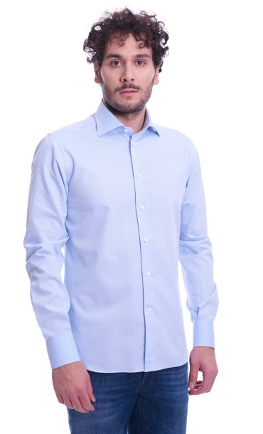 TEXTURED SHIRT BRANCACCIO SLIM FIT BLUE SKY WITH PITT COLLAR