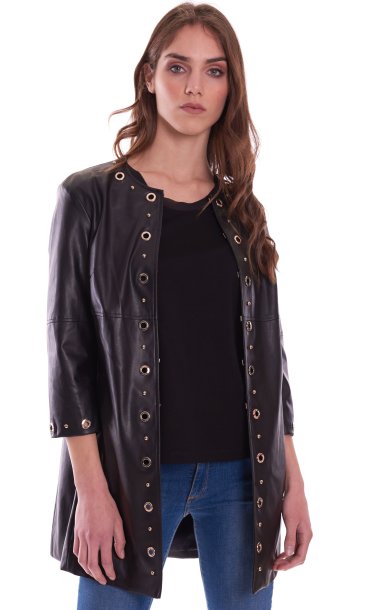 LUCKYLU ECOLEATHER CABAN JACKET WITH STUDS