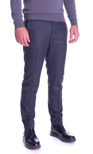 TELERIA ZED PURE WOOL CHECKED PANTS GREY