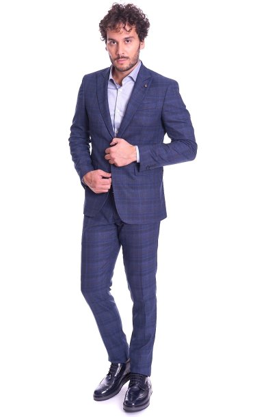 CHECKED SUIT BERNESE MILANO DROP 7 BLUE