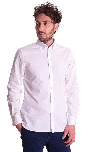 TRUSSARDI JEANS WHITE MICROFANTASY SHIRT REGULAR FIT