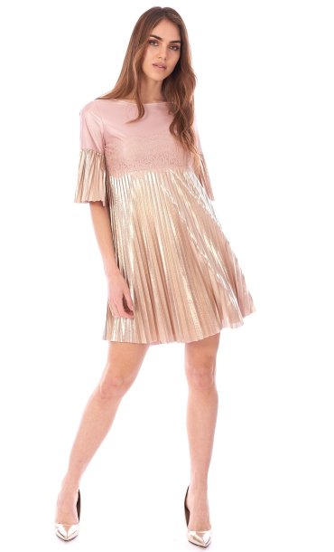 LUCKYLU GOLDEN PLISSÈ DRESS