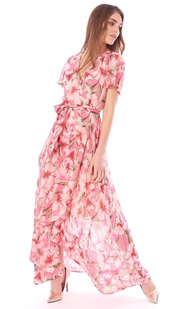 LUCKYLU LONG FLOREAL DRESS PINK