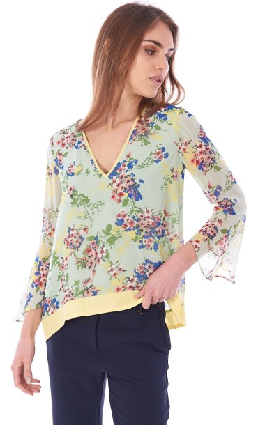 LUCKYLU FLORAL ASYMMETRICAL BLOUSE GREEN