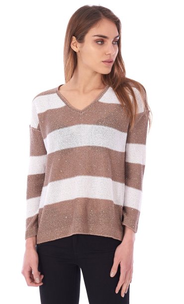 MARIA BELLENTANI STRIPED SWEATER WITH PAILLETTES