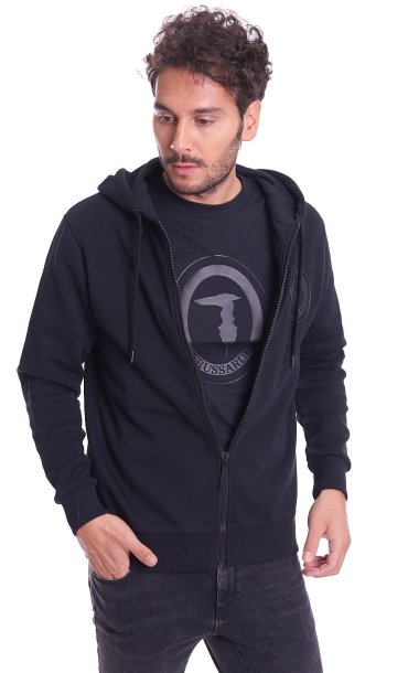 SWEATSHIRT HOODED FLEECE TRUSSARDI JEANS BLACK