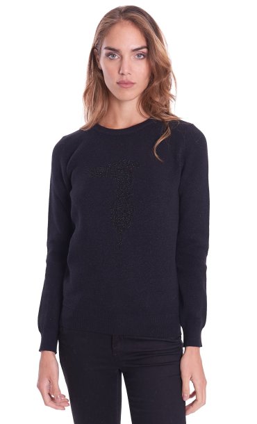 TRUSSARDI JEANS SWEATER ROUNDNECK WITH LUREX LOGO