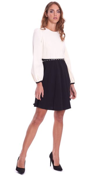 TWINSET SHORT DRESS WITH LONG SLEEVE BLACK/WHITE