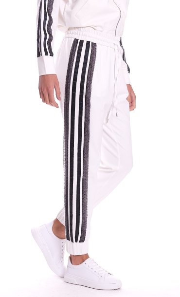 TWINSET WHITE JOGGING PANTS WITH LACE BAND