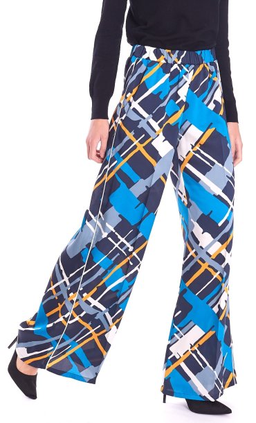 TWINSET WIDE GEOMETRIC PRINTED PANTS BLUE