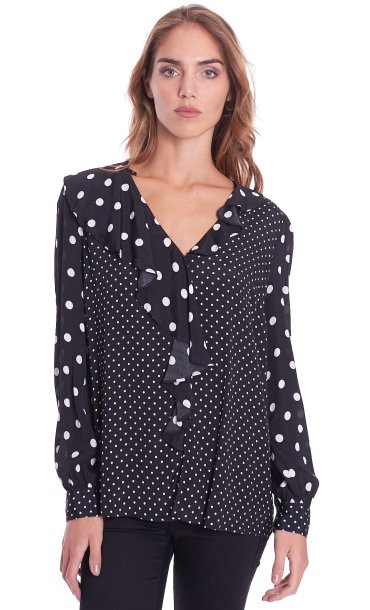 TWINSET POIS SHIRT WITH ROUCHES BLACK