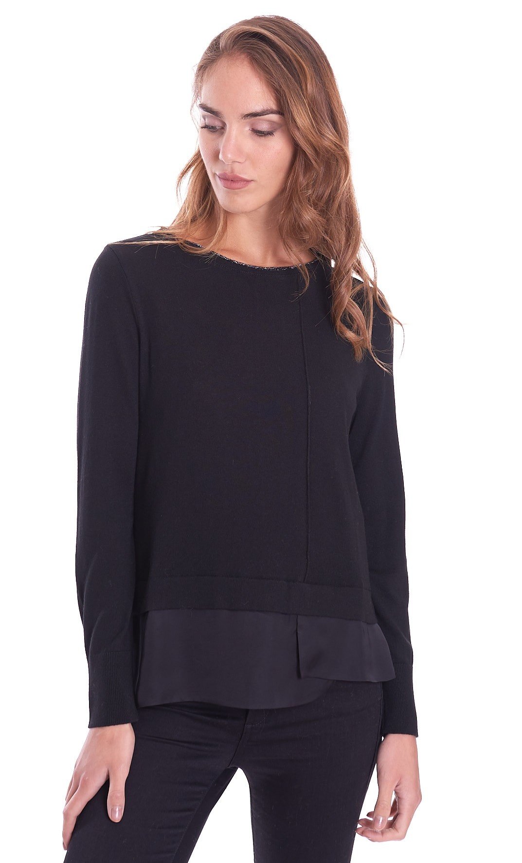 Women's Maria Bellentani round neck sweater with shirt black
