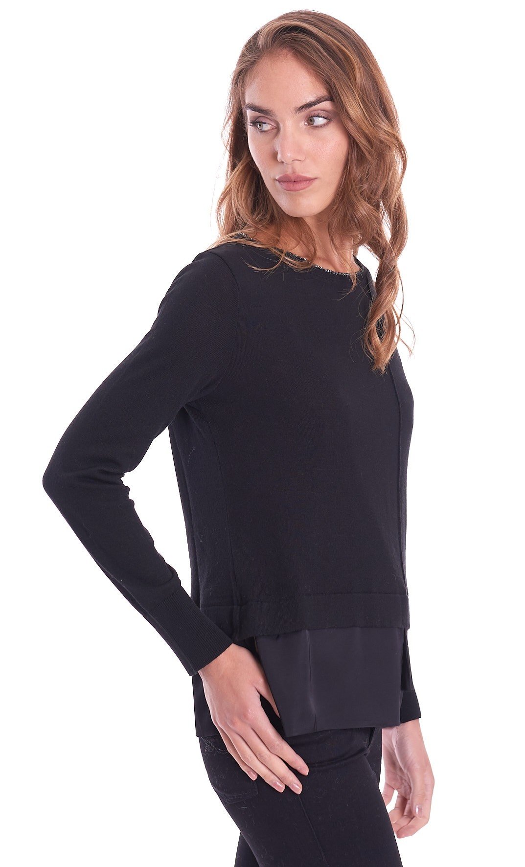 Women's Maria Bellentani round neck sweater with shirt black