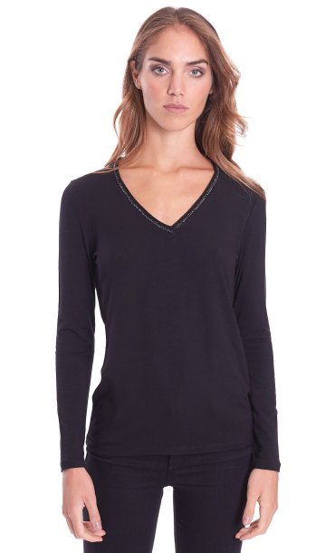 MARIA BELLENTANI V NECK STRETCH SWEATER