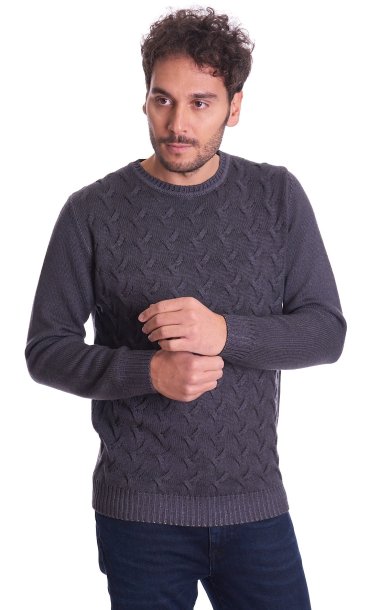 ROUNDNECK MERINO WOVEN SWEATER PRIVATI FIRENZE DARK GREY