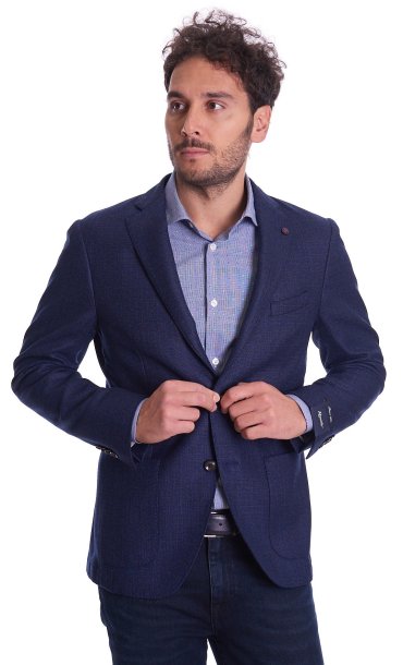 Men's fantasy jacket Reporter drop 7 super 110's blue