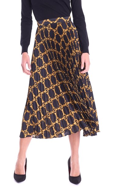 TWINSET PLISSÈ PRINTED SKIRT BLACK