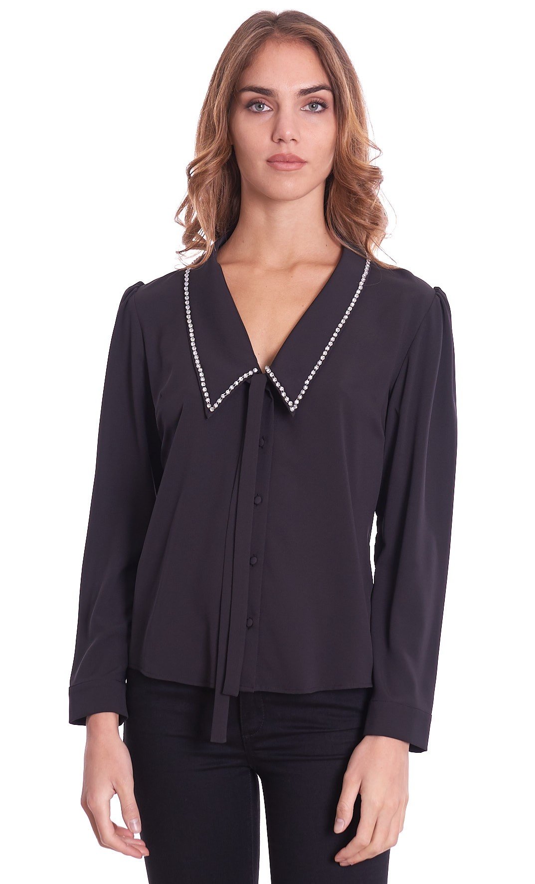 Women's shirt Luckylu with studs and covered buttons BL01CD