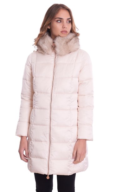 LUCKYLU LONG DOWN JACKET WITH ECOFUR COLLAR WHITE