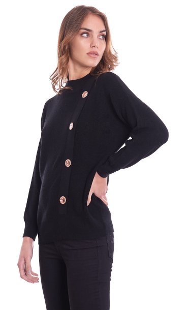 LUCKYLU MAXI SWEATER WITH BUTTONS BLACK