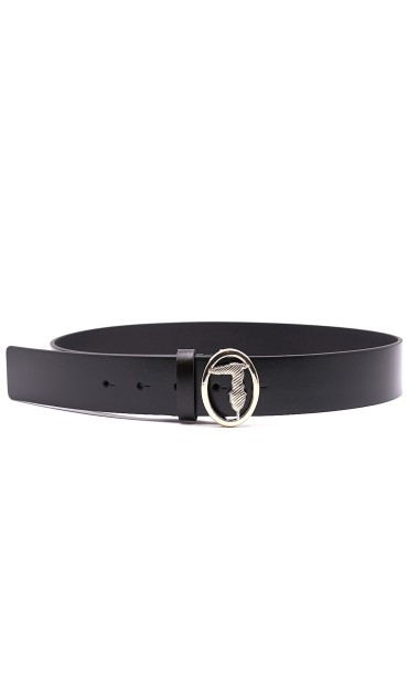 TRUSSARDI JEANS LEATHER BELT WITH KNURLED LOGO