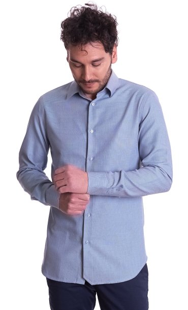 TRUSSARDI MICRO TEXTURE SHIRT REGULAR FIT BLUE SKY