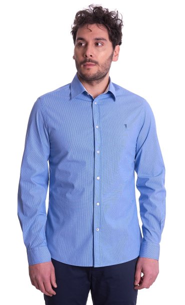 TRUSSARDI STRIPED SHIRT SLIM FIT BLUE SKY