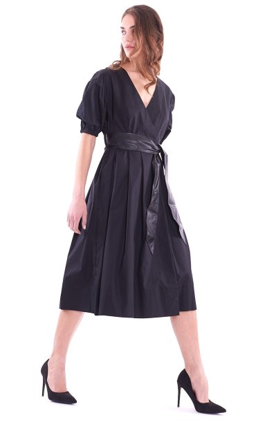 TWINSET LONGUETTE POPELINE DRESS WITH BELT BLACK