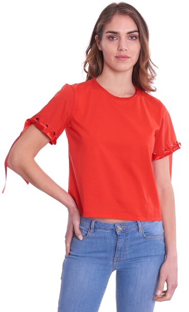 T-SHIRT LUCKYLU WITH SATIN APPLICATIONS