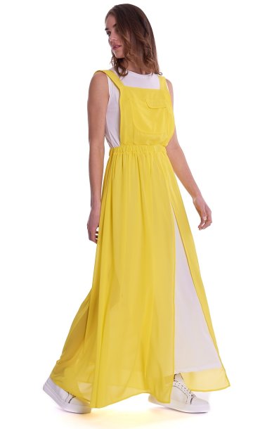 WHITE WISE LONG SALOPETTE DRESS YELLOW