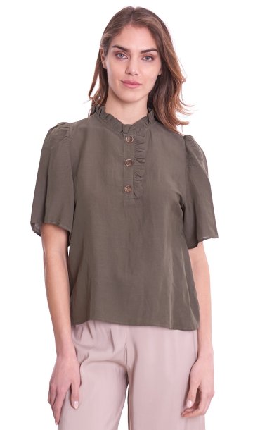 WHITE WISE BLOUSE WITH GATHERED NECK