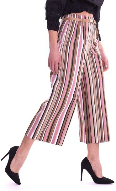 WHITE WISE STRIPED WIDE PANTS WITH BELT