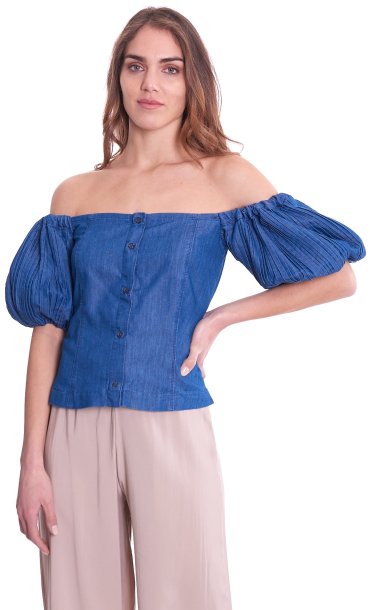 TOP WHITE WISE WITH PUFF PLEATED SLEEVES