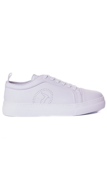 LEATHER SNEAKER TRUSSARDI WITH PERFORATED LOGO WHITE